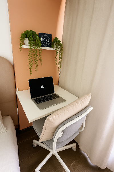 Espacio de trabajo con portátil y luz ambiental